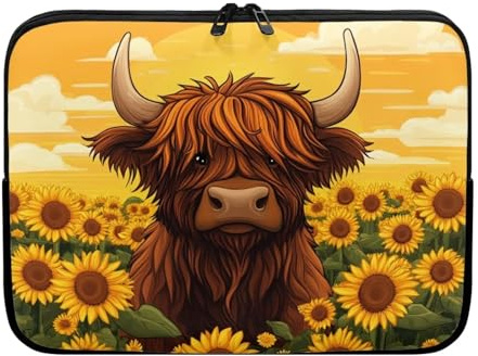 Showudesigns Highland Cow Laptop Sleeve Case for Women 17 inch Neoprene Laptop Protector Sunflowers Accessory Bag Easter Day Gifts Tablet Bag Computer Sleeve Bags Yellow