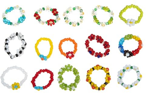 ANDRESLAD 15stücke Perlenringe Blumenringe Für Teenager-mädchen Ästhetischer Schmuck Fingerringe Mit Modischem Blumendesign Anzuziehen