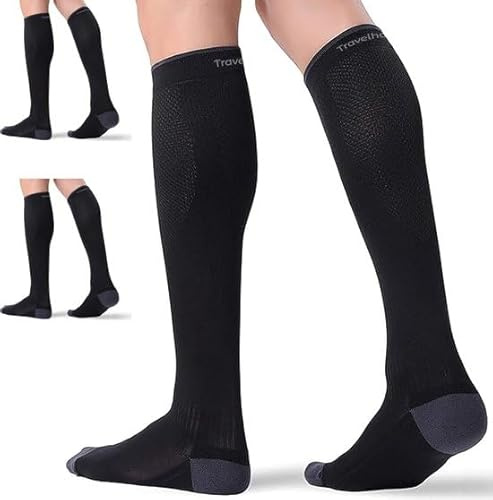 TravelHawk Kompressionsstrümpfe Damen und Herren Schwarz - L/XL - 3 Paar Kompressionsstrümpfe, Stützstrümpfe, Compression Socks für Laufen, Wandern, Reisen, Flug Kompressionsstrümpfe Sport
