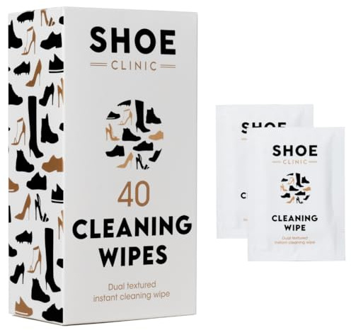 Shoe Clinic Shoe Cleaning Wipes | Pack of 40 | Cleaner for Shoes, Boots & Trainer Footwear | Wipe Clean Leather, Fabric & Canvas | Easy Quick Use For Portable & Travel Friendly Cleaning