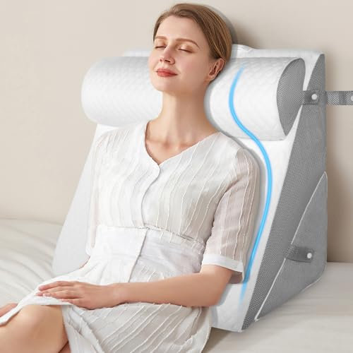 EzKamfort Bed Wedge Pillow, 3-in-1 Memory Foam Sleeping Support Pillow with Headrest Adjustable Incline Cushion for Acid Reflux, Gerds, Back Pain, Snoring, Leg Elevation with Washable Cover