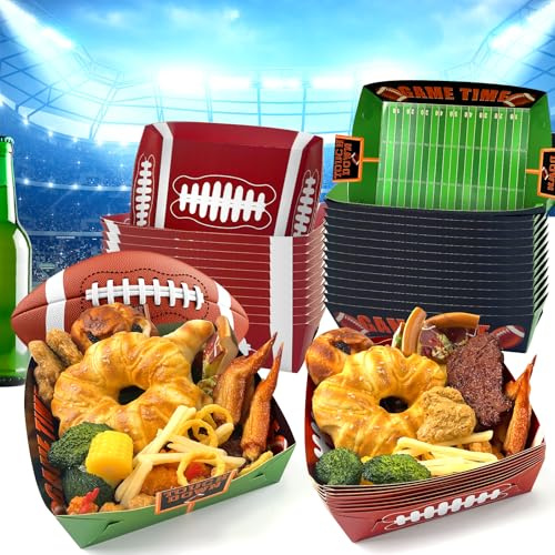 Football Party Decorations Set,Large Football Food Trays, Disposable Bowls, Super Bowl - Ideal Decorations and Souvenirs for Birthdays and Parties
