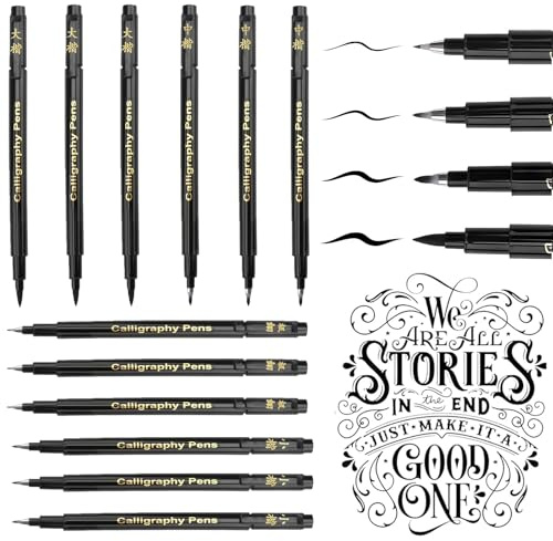 ElevaPulse Kalligraphie Stifte Set 12 Stück - Handlettering Stifte mit 4 Größen, Calligraphy Stifte für Anfänger, Zeichnung, Bullet Journal und Kreative Projekte