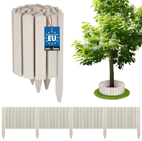 KOTARBAU® Beeteinfassung 200 x 30 cm, Rollborder aus Holz, Rasenkante | Flexible Beetumrandung, Beet Zaun, Abgrenzung für Blumenbeete, Mini Steckzaun, Garten Deko, Kiefernholz, Weiß