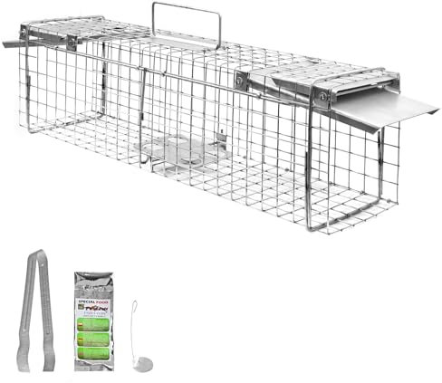 Petigi Tierfalle Lebendfalle für Ratten Marder Lebend Garten Marderfalle Rattenfalle Kaninchen 65 cm Falle Lebendfallen 2 Eingänge Umsiedlung Hasen