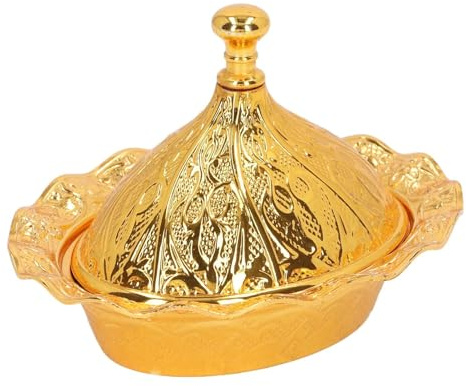 Agatige Türkische Zuckerschale mit Deckel, Zinklegierung Vintage Gold Candy Dish Messing Zuckerschokoladen -Servierschale für Zuhause und Küche Kaffeebar