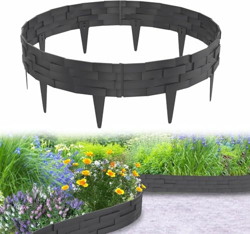 Aufun 5m Rasenkante Steinbricksimulationsstil Anthrazit | Beeteinfassung Kunststoff Steinbricks-Optik Design Garten Beetumrandung Biegbarer Mähkante Beetbegrenzung Flexible