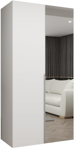 MEBLE KRYSPOL - Kleiderschrank mit Spiegel - Drehtürenschrank - Schrank 100 x 202 x 52 cm - Garderobenschrank Schlafzimmer, Flur, Jugendzimmer - Weiß, Griff Kaschmir - Alicante 2