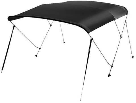 Toldo Bimini Negro de 3 Arcos para Barco, Toldos Parasol para Barco, Lona de Grado Marino 600D, Estructura de Aluminio con Poste de Soporte Trasero y Maletero(137-152cm/54-60in)