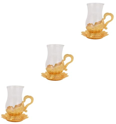 PartyKindom 3 Sets Vintage Zinc Alloy Glass Cup Set Elegant Tea Serving Cups and Coffee Mug Set for Hot Cold Beverages Housewarming Stylish and Practical Drinkware