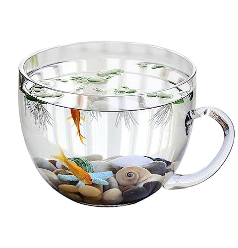 Design Transparent Réservoir de poissons en forme de grand bol avec poignée, réservoir d'aquarium en verre Transparent épaissi, dessus de Table, réservoir écologique, ornements de table Idéal pour la