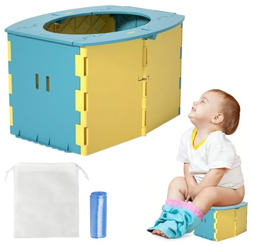 Inodoro Plegable para Niños,Orinal Portatil Niños Plegable,Orinal Portatil Niños,Asiento de Inodoro para Niños,Orinal Portatil Niños Plegable Viaje,Vater Para Niños,Potty Training,Azul y amarillo