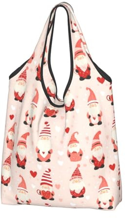 Sacs d'épicerie réutilisables avec poignées Motif nain de nain Rose, Noir/blanc, 3 PCS