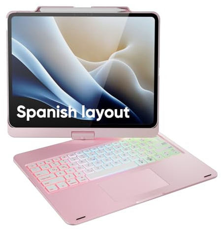 doqo Funda Teclado iPad Air 13 & Pro 13/12,9 con Trackpad Rotación 360°