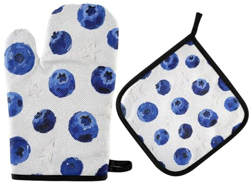Blueberry Star Lot de 2 supports et gants de cuisine résistants à la chaleur pour four, four