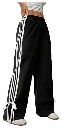 WDIRARA Girl's Side Striped Wide Leg Track Pants Bow Elastic High Waist Sweatpants A Black 9Y