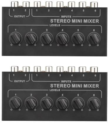 Uikdjgu 2X CX600 Mini Stereo 6 Canali Mixer Passivo Mixer Audio Portatile 6 nel 2 out Distributore Stereo Controllo del Volume