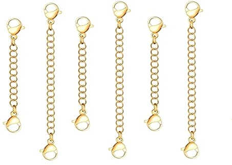 6 Pcs Necklace Extender Gold, Double Lobster Claw Buckles Adjustable Safety Gold Chain Extender For Necklace Bracelet Anklets,Stainless Steel Bracelet Extenders Golden, for Jewelry Making