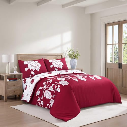 Hadi London Luxury 4 Piece Bedding Set – Duvet Cover, Fitted Sheet & 2 Pillowcases | Wrinkle-Free, Fade Resistant – Floral & Check Designs