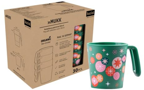 Koziol MUKK Mehrwegbecher, wiederverwendbar, stapelbar, spülmaschinenfest, Glühweinbecher für Weihnachtsmärkte, 30er Set, max. Füllmenge 260 ml, Eichstrich bei 200 ml, Velvet Green