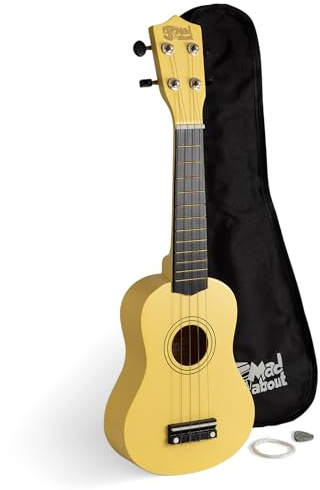 Mad About Sopran Ukulele Gelb Pastell Anfänger Set | SU8 Ukulele in Pastell‑Gelb mit Tasche, Plektrum & Ersatzsaiten, Carbon‑Saiten für bessere Stimmung, ideal Anfänger