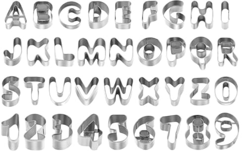 Housoutil Stampi per Biscotti in Acciaio Inox 36 Pezzi Lettere e Numeri Riutilizzabili Set Tagliabiscotti Resistente al Calore per Cucina Domestica e Pasticceria Fai da Te