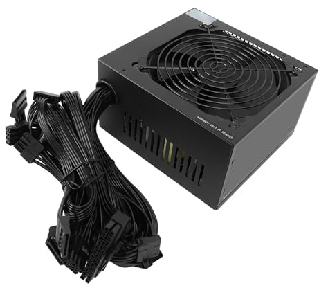 Fabater Fuente de Alimentación Eficiente para Computadora de Doble Núcleo de 600 W para Fuente de Alimentación para Juegos con con Ventilador Negro para Computadora de Escritorio con Caja ATX,