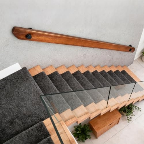 Dawselod 100cm Pasamanos de escalera de madera, pasamanos de seguridad antideslizante de estilo industrial rústico para pasillo, barandilla de escalera de montaje en pared