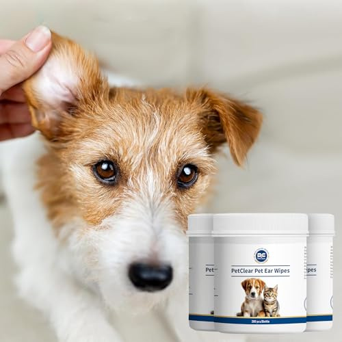 PETCLEAR Ohrenreiniger Hund & Katze 200 Stück | Einweg Ohrenpflege Pads Hund I Besonders Milde & Schonende Reinigung mit Aloe Vera für Hunde und Katzen | Pflege & Reinigung | 3 Dosen