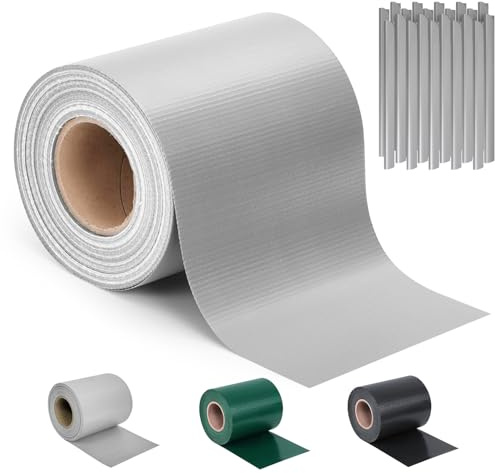 Ribelli Sichtschutzstreifen Zaun ca. 35 Meter x 19 cm inkl. 30 Clips, PVC Sichtschutz Zaunfolie, Doppelstabmatten Zaunfolie, Windschutz für Gartenzaun, Balkon, Grau