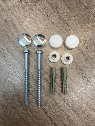 WC Toilet Pan Bidet Fixing Kit with Screws Wall Plugs Washers & Chrome White Cover Caps