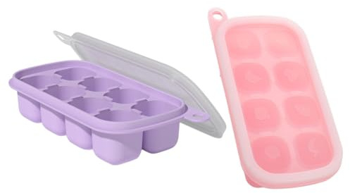 NUOBESTY 2 Pack Silicone Ice Cube Tray with Lid 8-Slot Ice Mold Food Grade & Easy-Release Flexible Freezer Trays for Cocktails Whiskey Drinks Party Use