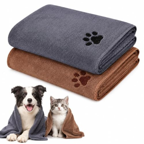 2 Pcs Large Microfiber Dog Towel, 100x50 cm Super Absorbent Quick Drying