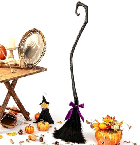 Halloweenkvast 130 cm lång Cosplay-kostymaccessoarer med dekorativa band | Halloween Kvastpinne Tillbehör För Temafester, Kostymtillställningar, Hemsökta Hus Och Scenframträdanden