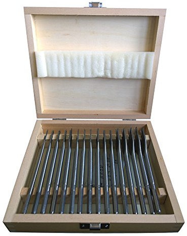 16 Piece Flat Wood Drill Bit Set with Wooden Storage Case