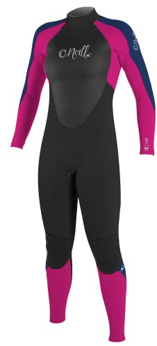 O'Neill Girl's Epic 3/2mm Back Zip Full Wetsuit, Black/Berry/Navy, 10