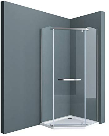 doporro Fünfeckdusche Duschkabine 100x100x195cm inkl. Weiß Duschtasse | mit Ablaufgarnitur | ESG-Sicherheitsglas inkl. Easy-Clean-Beschichtung | Aluminiumrahmen in Chrom | Ravenna08K