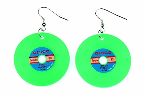 Miniblings Schallplatten Ohrringe Vinyl Musik XL neon grün versilbert | Ohrschmuck aus eigener Fertigung in Berlin, mit Plattenohrringe