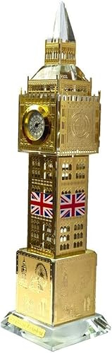 HomeElabador Kristallglas Big Ben Metallic Souvenir Turmuhr mit wechselnden Lichtern 19 cm Höhe (Gold)