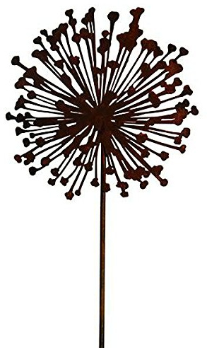 Wunderschöner & Hochwertiger Gartenstecker – Rost Blume/Blumenstecker – Große Auswahl – Edelrost Dekoblume – Metall Gartendeko (Flache Allium - Ø 20cm)