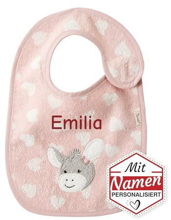 LALALO Sterntaler Lätzchen mit Namen bestickt, Model Emmi Girl in Rosa, Baby & Kleinkind Spucktuch mit Motiv Herz, Halstuch/Babylätzchen personalisiert, Mädchen, Baumwolle
