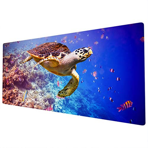 Large Mouse Mat | XXL Mouse Pad | Extended Mouse Pad | Desk Mat Large | Large Mouse Mat Gaming | Full Desk Mouse Mat | Gaming Mouse Pad Large | 900 x 400 Mouse Mat | Ocean Coral Reef Turtle