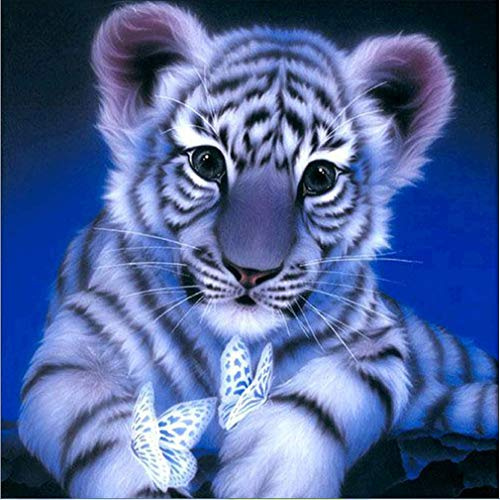 Abillyn Stickerei-Kreuzstich-Set, blau-weißer Tiger und Schmetterling, gestempelt mit bedrucktem Muster, Starter-Set (Tiger)