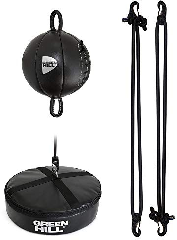 Palla Tesa Francese Omega Speed Ball Pera Boxe Pugilato Green Hill Vera Pelle (Palla + Elastici + Base a terra, Colore Palla Nero)