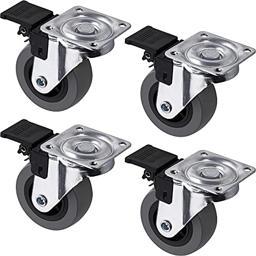 Gedotec Design Möbelrollen mit Bremse Transportrollen Gummi-Rollen klein | Rollen-Ø 50 mm | Möbel-Transport-Geräterollen zum Schrauben | Tragkraft 150 kg | Lenkrollen Klein mit Anschraubplatte