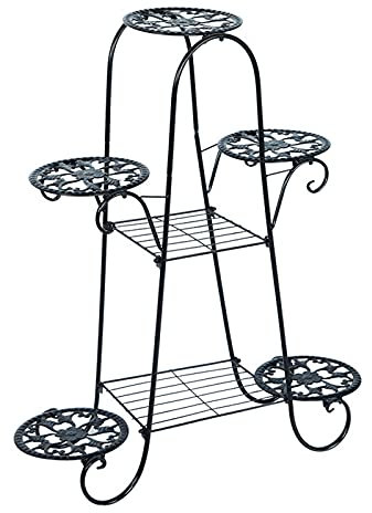 Metall Pflanzenständer Blumentopf Regal Blumenregal mit 7Ebenen Blumenständer im modernen Design – vielseitig nutzbare Blumensäule für drinnen und draußen (Enthält keine Töpfe und Pflanzen),Schwarz
