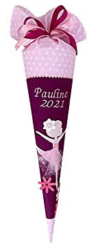 Glückspilz I Schultüte mit Namen personalisiert I Ballerina Ballet I Zuckertüte aus Stoff genäht I mit Kissen + Rohling I Bordeaux Rosa