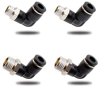 SRJQXH 4 Pièces Connecteurs Pneumatiques, Deux Modèles Différents (6MM × 1/4 et 6MM × 1/8) Raccords Rapides à Filetage Mâle, Noir Coude Pneumatique Connecteur, Convient aux Outils de Bricolage