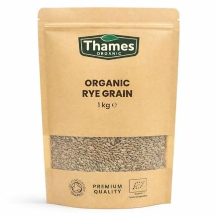 Organic Rye Grain - Whole Grain, No Additives or Preservatives - Vegan, Raw, GMO-Free, Certified Organic - Nutritious and Flavorful - Ideal for Baking, and Cooking - Thames Organic 1kg