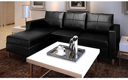 Susany L-förmiges Sofa 3-Sitzer Anbausofa Chaiselongue Wohnzimmersofa Armlehnensofa Couchsofa Schlafsofa Polstersofa Couchgarnitur Ruhsofa Loungesofa Kunstleder Schwarz